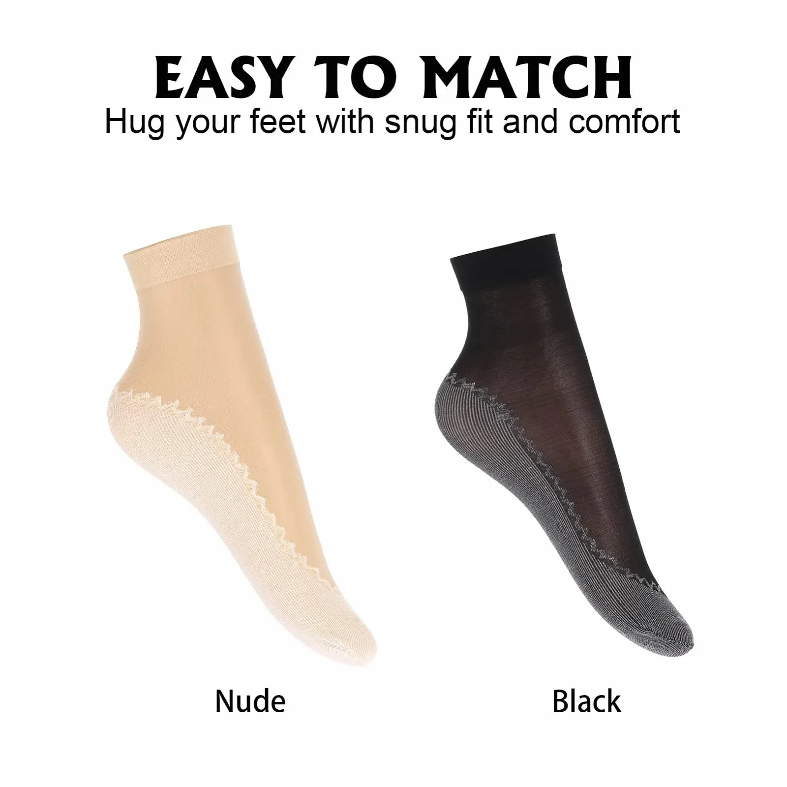 Носки Женские 20 пар Нейлоновые носки-следки с нескользящей хлопковой подошвой Полупрозрачные шелковистые усиленные пальцы Невидимые носки для женщин Девочек Черный Телесный цвет M, фото №3