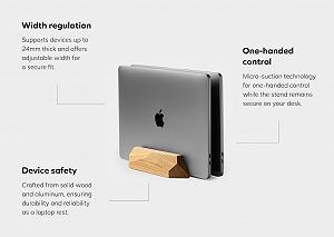 Подставка для ноутбука Oakywood Vertikaler, подставка для планшета, Dual Laptop Dock, двойная деревянная подставка для 2 ноутбуков, для устройств толщиной до 2 см, совместима с MacBook Pro, Air iPad - 18 x 11.3 x 4 см, дуб synthetic.ua - Фото 1