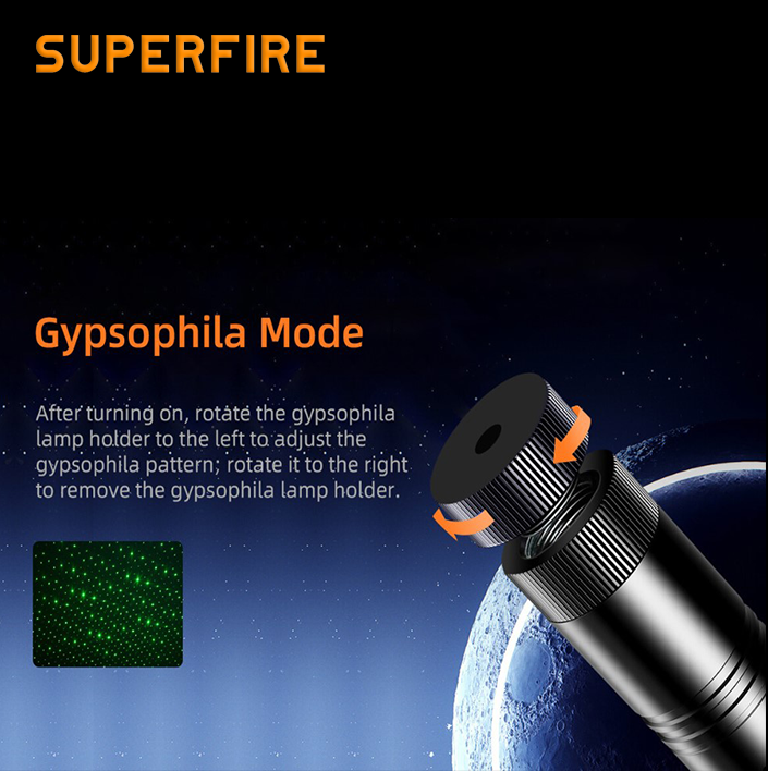 Фонарик лазерный аккумуляторный J02 SuperFire 200mAh, фото №2