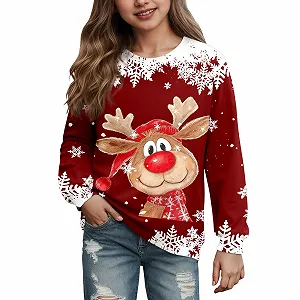 Рождественский свитер Детский Рождественский свитер с забавным рисунком Круглый вырез Длинный рукав Рождественская тематика - Фото 1