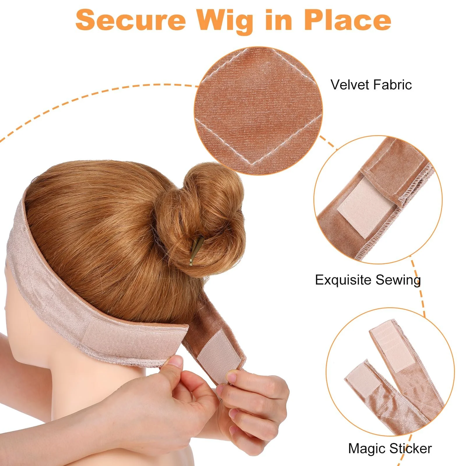 Повязка для парика Эластичная 3 шт. Регулируемое, фото №6