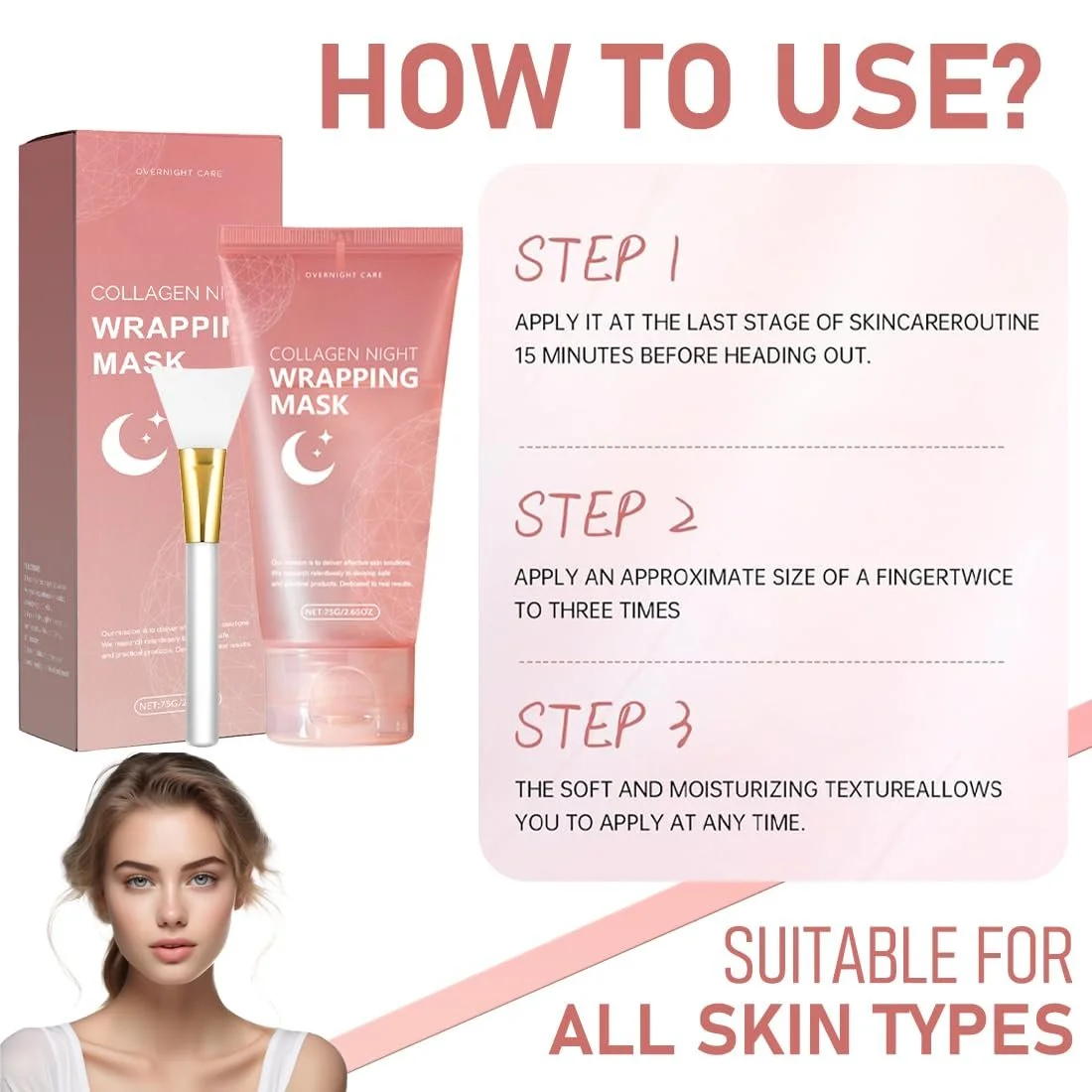 Нічна маска для обличчя Collagen з ефектом пілінгу, 75 мл x 3 (3 шт в упаковці), фото №7