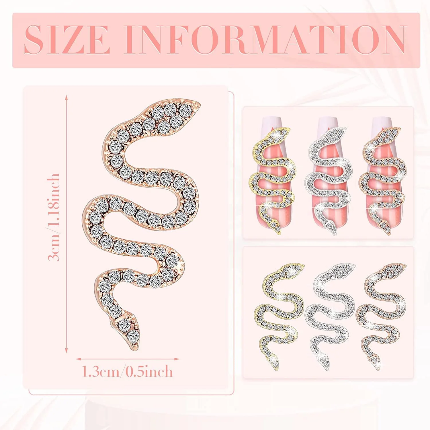 Прикраса для нігтів у формі змії, зі стразами, фото №2