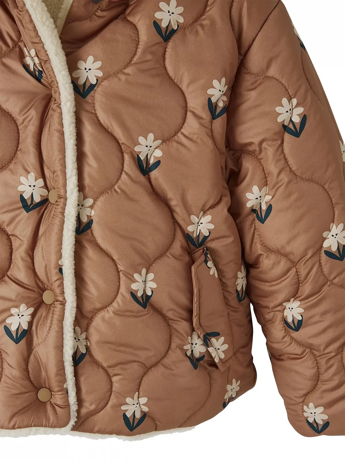 Двостороння стьобана куртка з капюшоном для дівчинки VERTBAUDET з тедді-флісом, утеплювач з переробленого поліестеру, фото №3