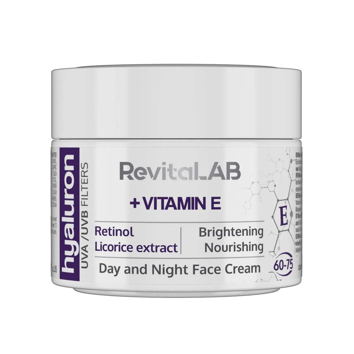 Крем для лица дневной и ночной RevitaLAB Hyaluronic Anti-Ageing с витамином A (ретинолом), витамином E, экстрактом корня солодки, гиалуроновой кислотой и УФ-фильтром, для возраста от 60 до 75 лет, 50 мл, фото №1 Крем для лица дневной и ночной RevitaLAB Hyaluronic Anti-Ageing с витамином A (ретинолом), витамином E, экстрактом корня солодки, гиалуроновой кислотой и УФ-фильтром, для возраста от 60 до 75 лет, 50 мл, фото №1