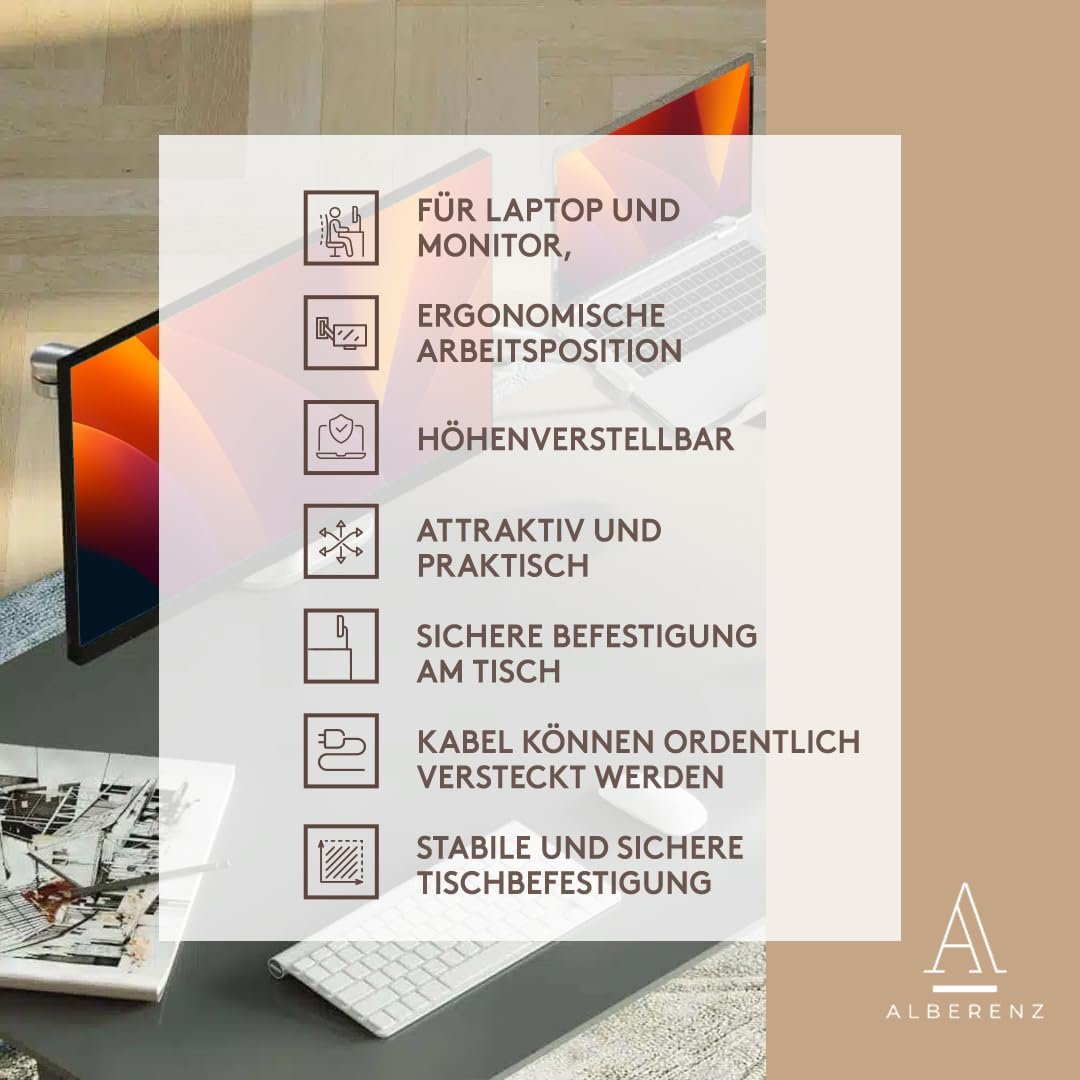 Тримач 2-в-1 для ноутбука та монітора Alberenz Регульований Подвійний Кронштейн для ноутбуків 12-17 дюймів та моніторів 17-32 дюймів Сріблястий, фото №3 Тримач 2-в-1 для ноутбука та монітора Alberenz Регульований Подвійний Кронштейн для ноутбуків 12-17 дюймів та моніторів 17-32 дюймів Сріблястий, фото №3