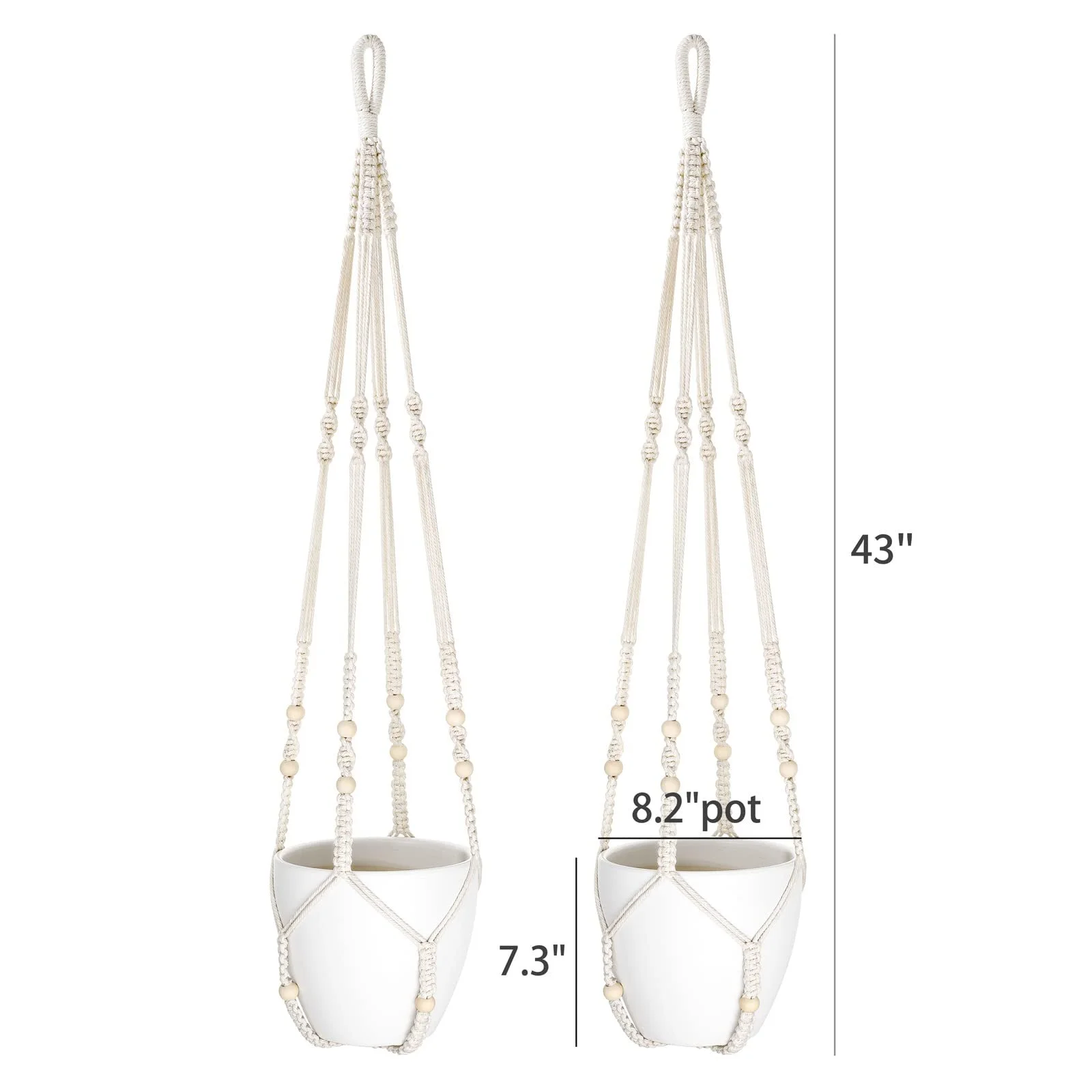 Підвіс для рослин Mkono Macrame 43 дюйми Set of 2 Ivory, фото №6 Підвіс для рослин Mkono Macrame 43 дюйми Set of 2 Ivory, фото №6
