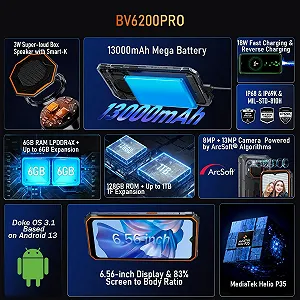 Захищений смартфон Blackview BV6200 Pro 12/128ГБ 13000 мАг 6.56" HD+ Зелений synthetic.ua - Фото 1