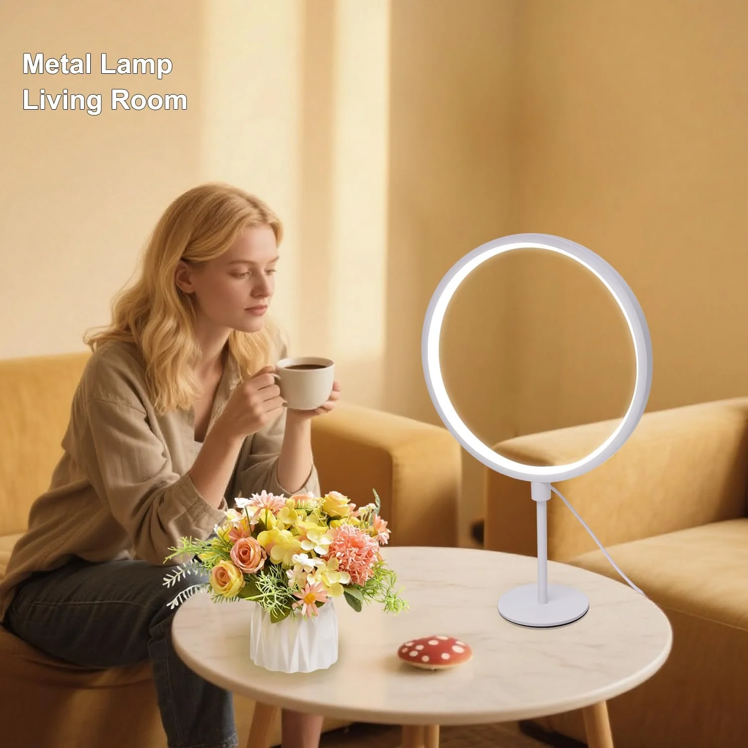 Настільна лампа Metal Circle USB 5В 2А димована сучасний мінімалізм тепле світло 25 см Білий, фото №5