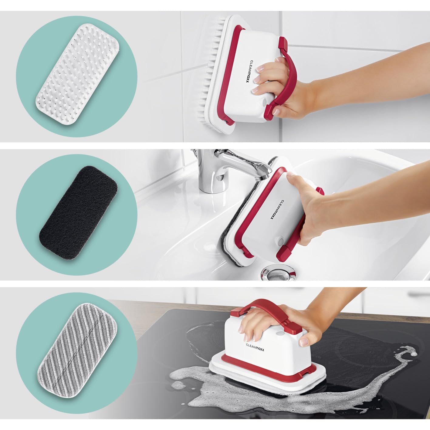 Насадки для чистки CLEANmaxx 3 шт. абразивные и из микрофибры на липучке, фото №3
