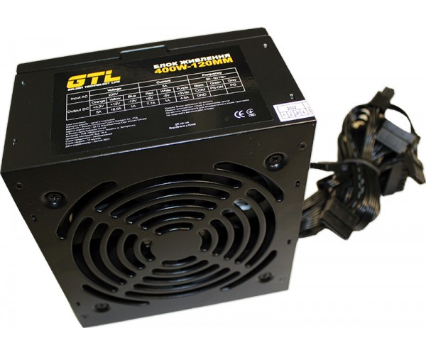 Блок живлення 400 Вт GTL Black 120 мм 2xMolex/2xSATA/1x6-pin/1x4-pin/1x20+4-pin (GTL-400-120), фото №1
