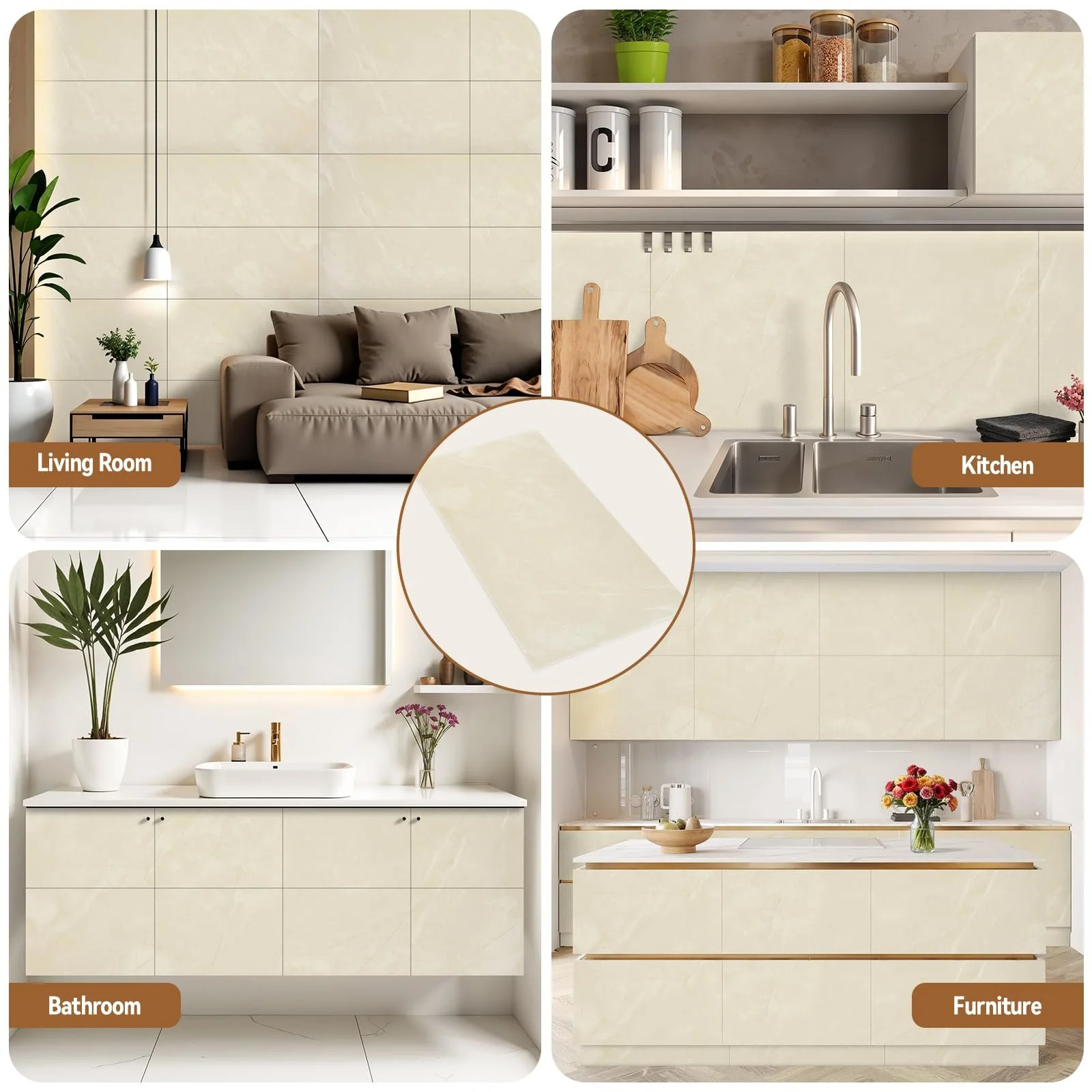 Наклейки на плитку Warmiehomy Marble вінілові самоклеючі 60 х 30 см 10 шт. Бежево-білий, фото №2 Наклейки на плитку Warmiehomy Marble вінілові самоклеючі 60 х 30 см 10 шт. Бежево-білий, фото №2