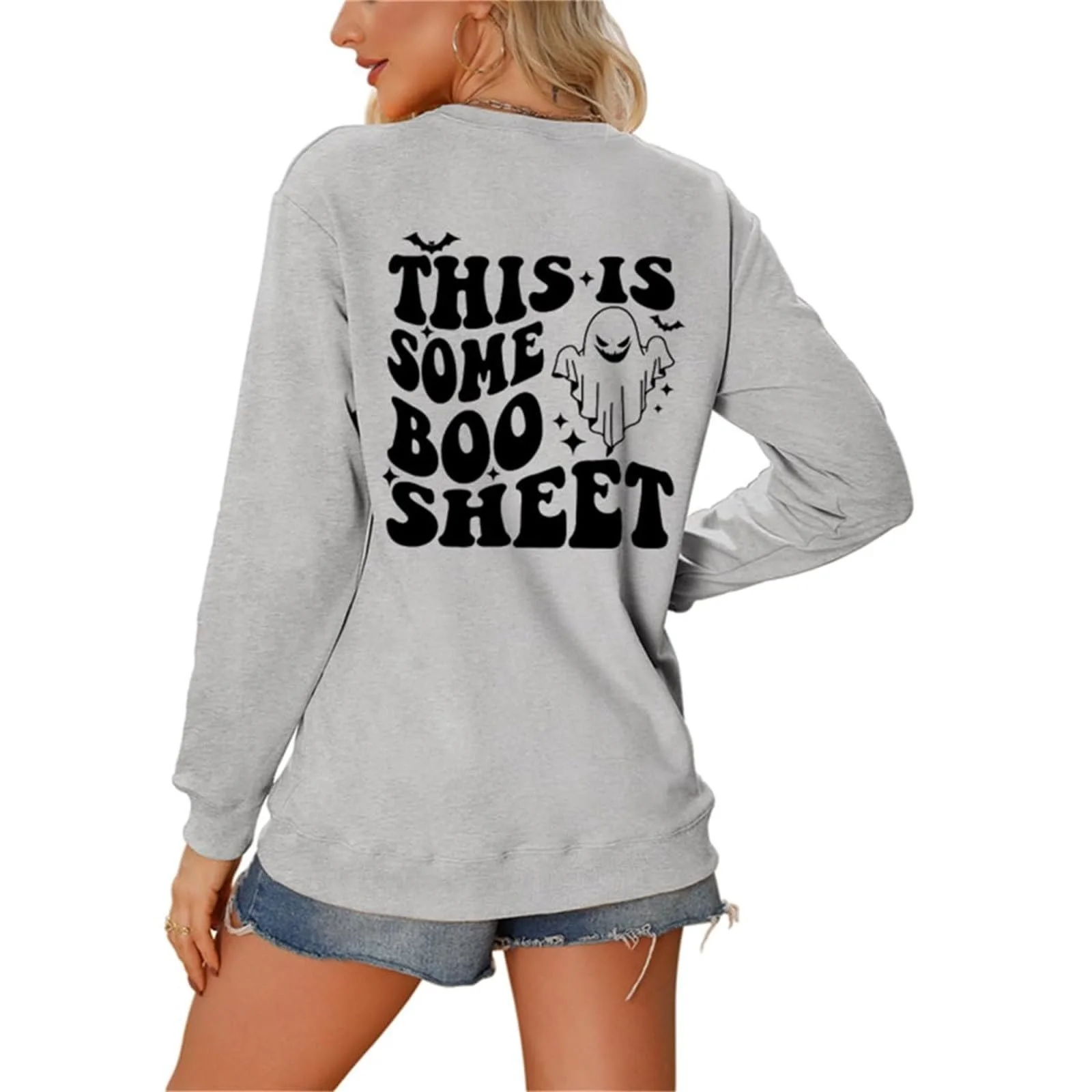 Хэллоуин Свободный Длинный Свитшот This Is Some B Oo Sheet Женский Свитшот Хэллоуин С Длинным Рукавом Пуловер Топы Круглый Вырез Осенние Графические Рубашки Длинный Рукав Пуловер, фото №4