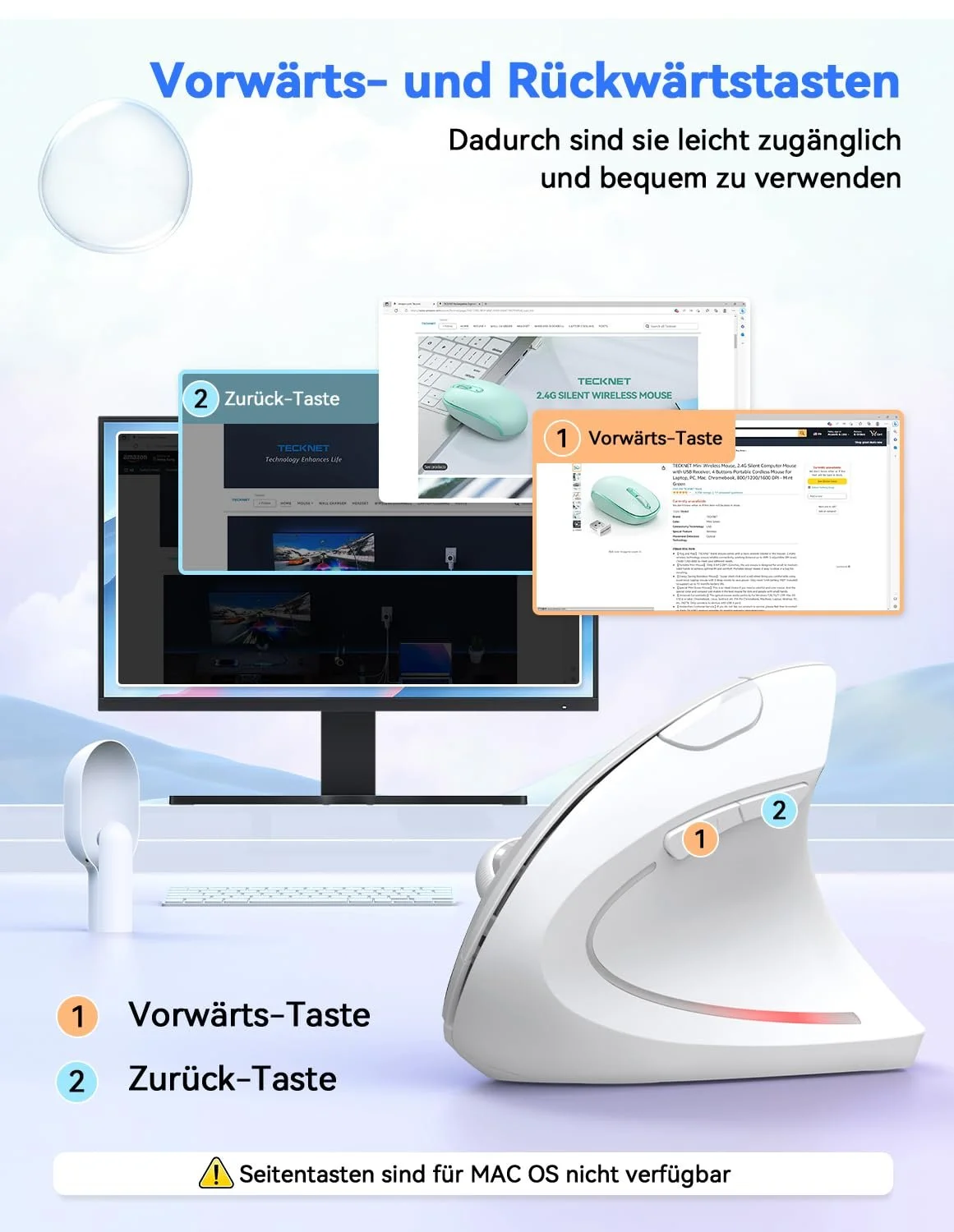 Миша TECKNET Бездротова вертикальна ергономічна 4800 DPI 5 кнопок, фото №5