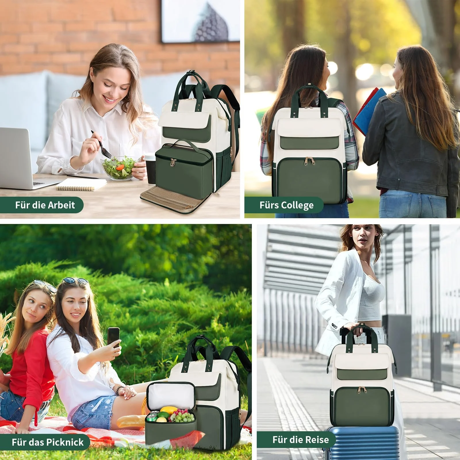 Рюкзак для ноутбука та обідів BERTASCHE 15.6 дюймів з термосумкою Зелено-бежевий, фото №7 Рюкзак для ноутбука та обідів BERTASCHE 15.6 дюймів з термосумкою Зелено-бежевий, фото №7
