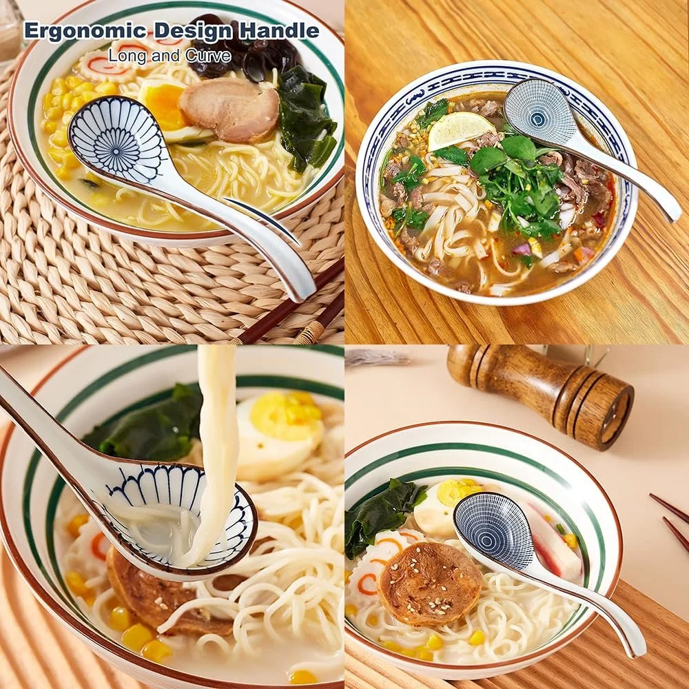Ложка для супу керамічна (4 шт.) з довгою ручкою для рамена, азіатська, фото №3