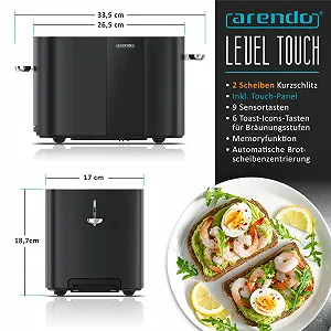 Тостер Arendo Stainless Steel 800W з сенсорним екраном, подвійними стінками, вбудованою насадкою для булочок, 6 рівнями підсмажування, центруванням хліба, дисплеєм залишкового часу та функцією пам'яті synthetic.ua - Фото 1