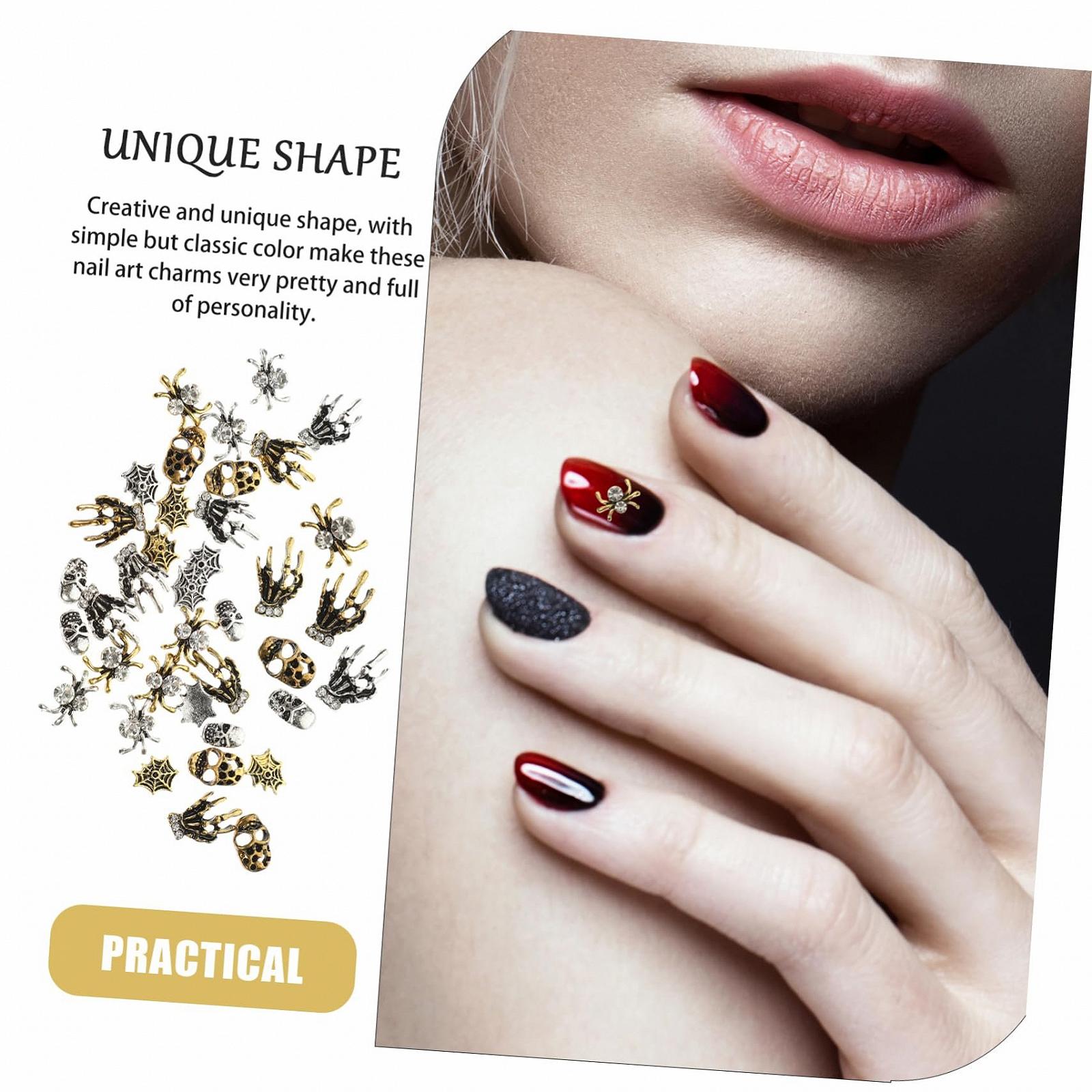 Металлические аксессуары для ногтей на Хэллоуин Паук Наклейки для ногтей Украшения для ногтей Подвески для ногтей для женских ногтей Драгоценные камни для ногтей, 32 шт, фото №8