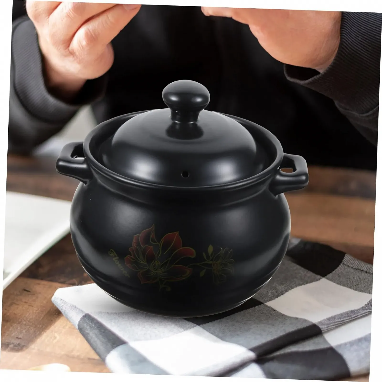 Каструля керамічна термостійка чорна, фото №4