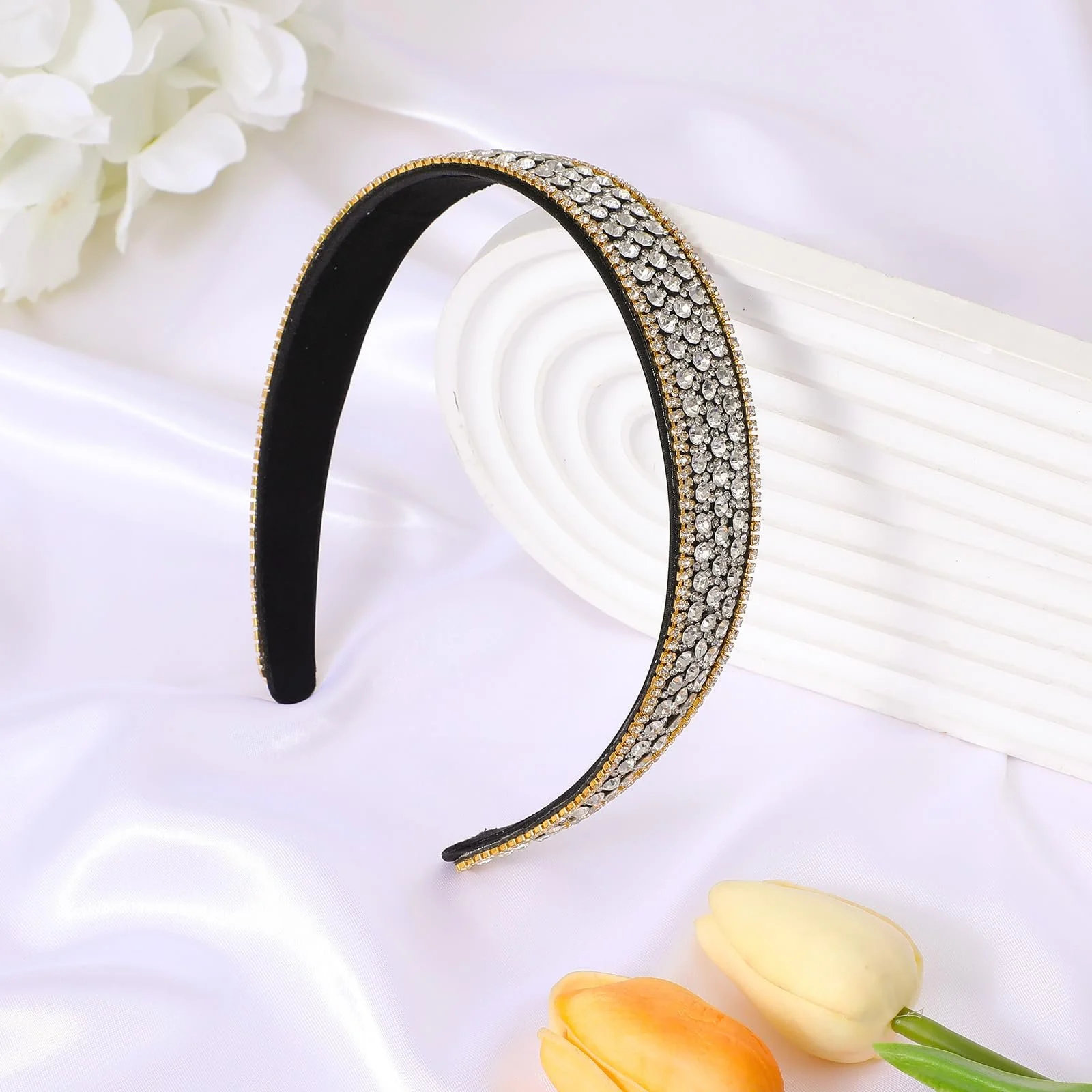 Обруч для волосся широкий зі стразами, фото №7