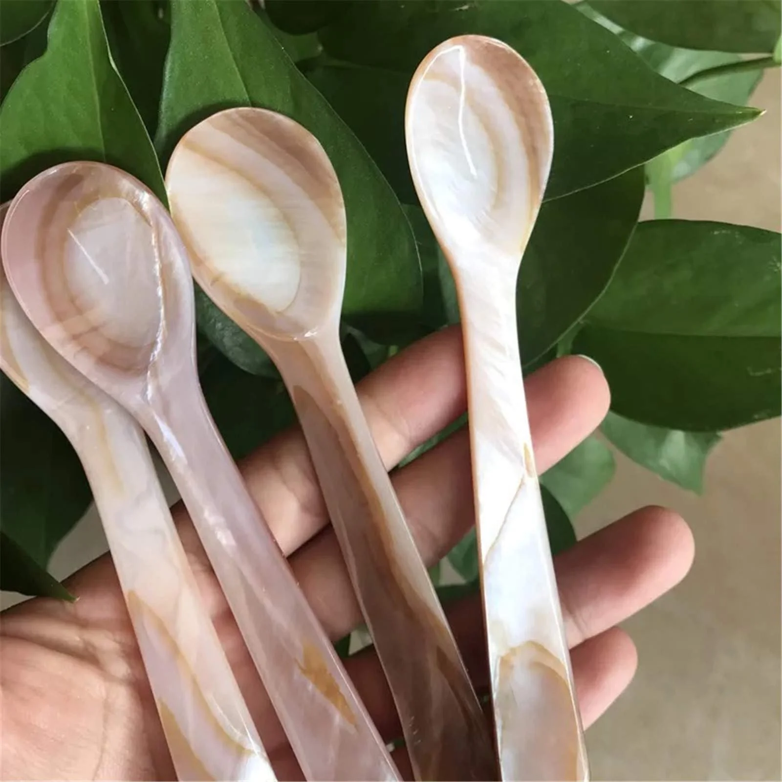 Ложка для ікри Ручної роботи з перламутру 9.5 см, кавовий колір, стиль C, 2 шт, фото №5
