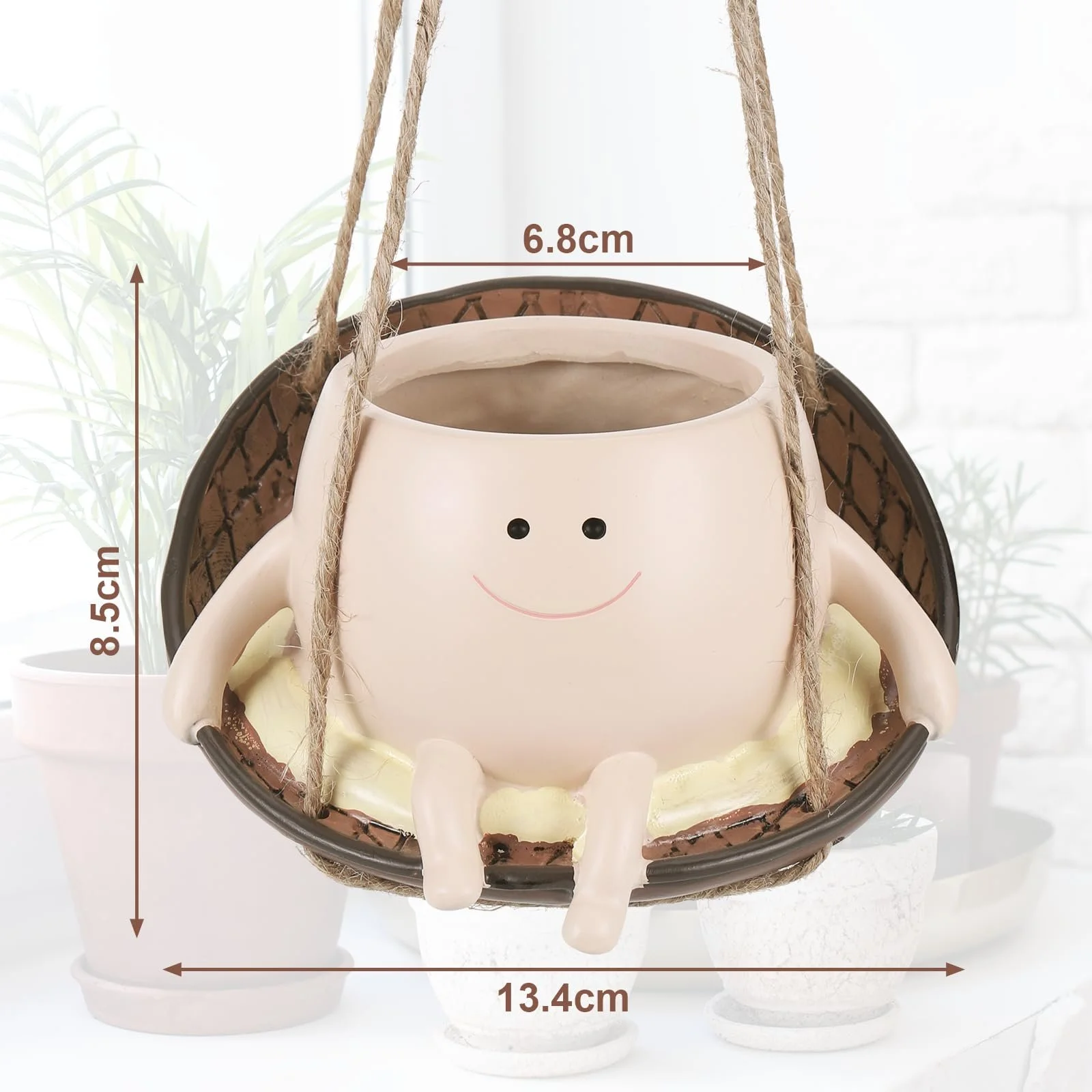 Підвісний горщик Усміхнене обличчя на гойдалці Полімерний, фото №2