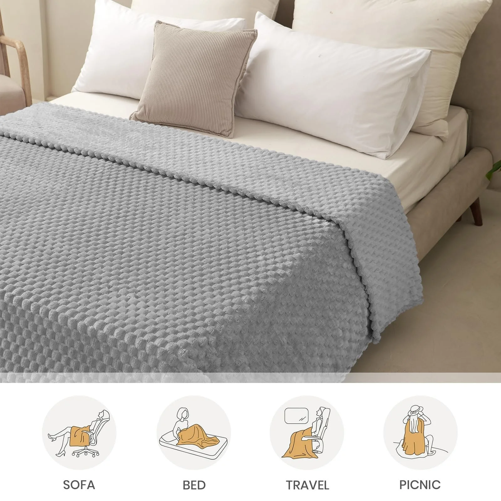 Покривало Good Nite Фланель Плед Пухнастий Сірий 150 x 200 см, фото №5