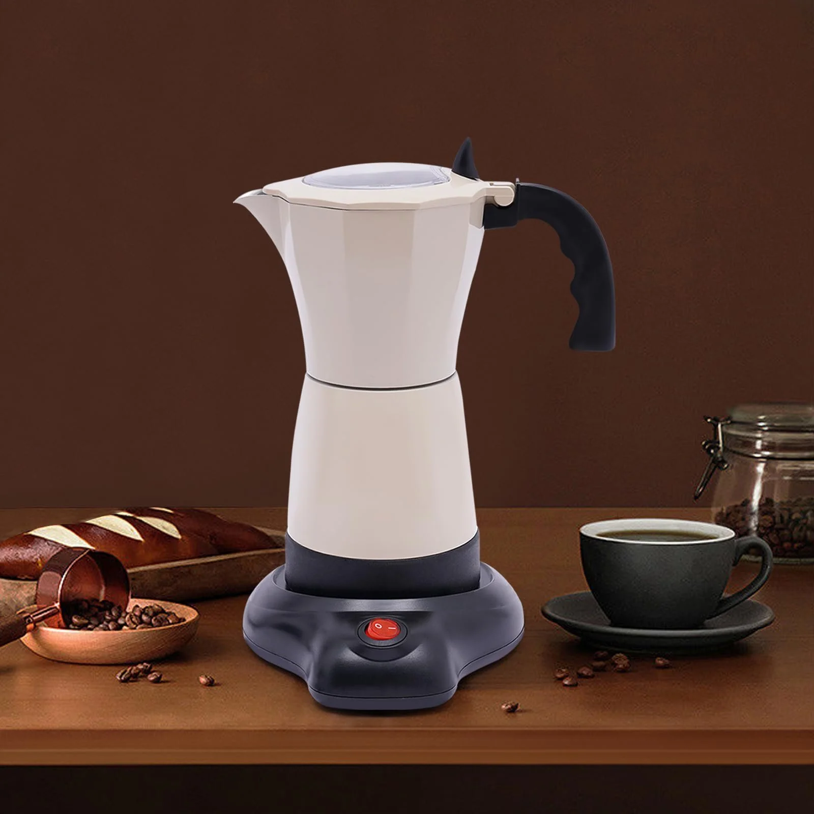 Ручная кофеварка с термокрышкой и ручкой бежевая основа, фото №4