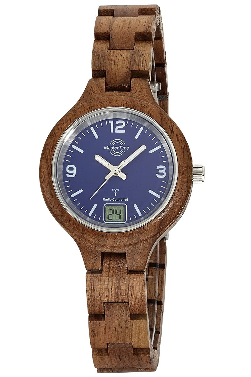 Часы женские радиоуправляемые кварцевые Master Time Аналого-цифровые с деревянным (орех) ремешком, браслет, фото №1