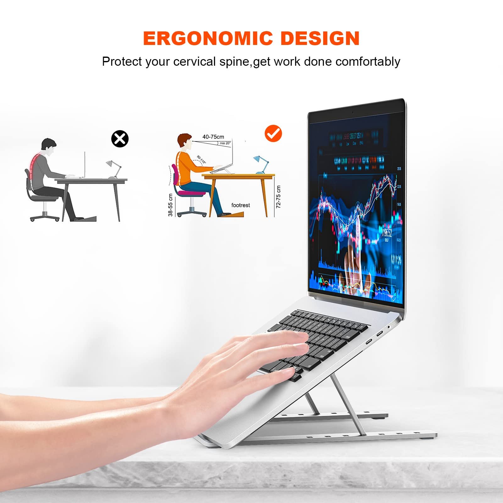 Підставка для ноутбука регульована алюмінієва портативна складана сумісна з MacBook Pro/Air, HP, Lenovo, Dell, інші 10 - 17.3 дюймові, фото №2 Підставка для ноутбука регульована алюмінієва портативна складана сумісна з MacBook Pro/Air, HP, Lenovo, Dell, інші 10 - 17.3 дюймові, фото №2