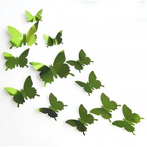 Наклейки на стіну 3D Метелики 24 штуки Декоративні Металізовані Зелені - Фото 1