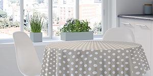 Скатертина Home Direct Oilcloth мийна кругла 160 см у горошок бежево-сіра synthetic.ua - Фото 1