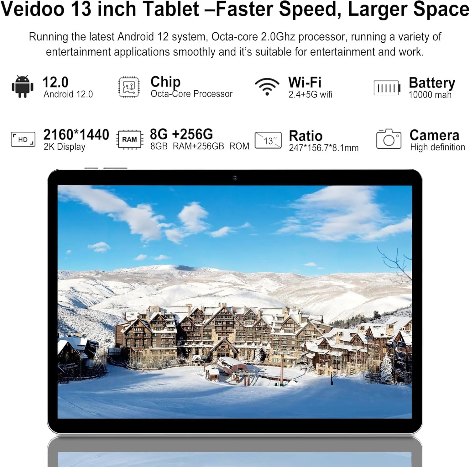 Планшет 13" 2K Veidoo T80 Plus (8+8)/256Gb 4G 2-SIM 8 ядер Android 12 10000 mAh Сірий, фото №3