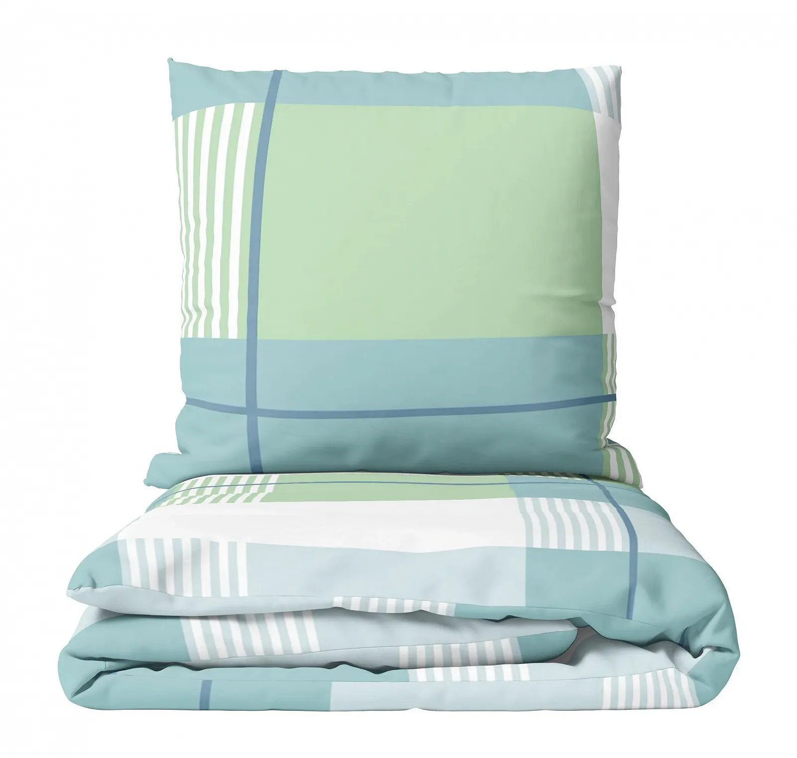 Постільна білизна фланелева Leonado Vicenti Winter 135 x 200 см, смугаста, зелена/бензинова, потайна блискавка, фото №1