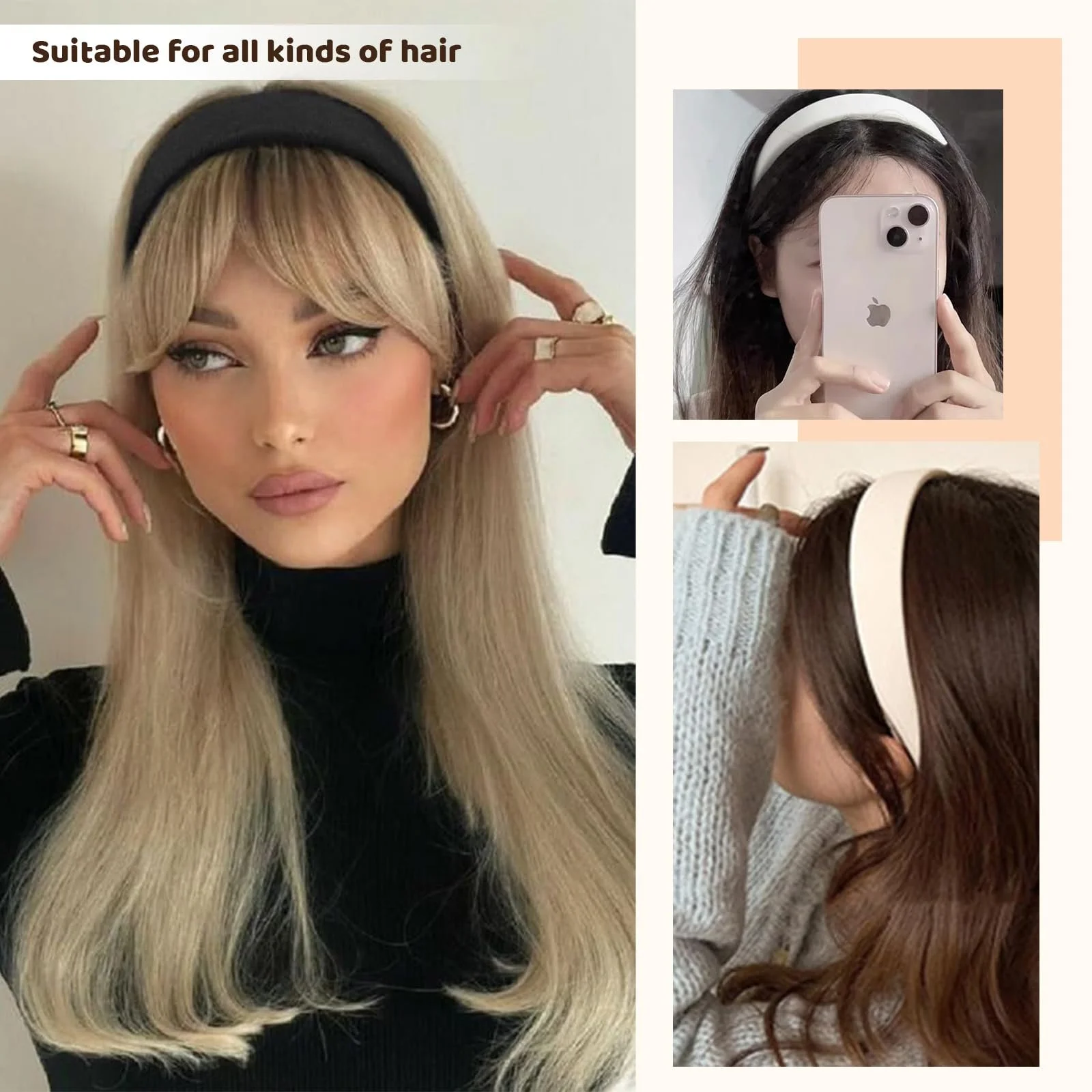 Обруч на голову Широка жіноча Dirndl, 3.2 см, однотонна, нековзка, фото №7