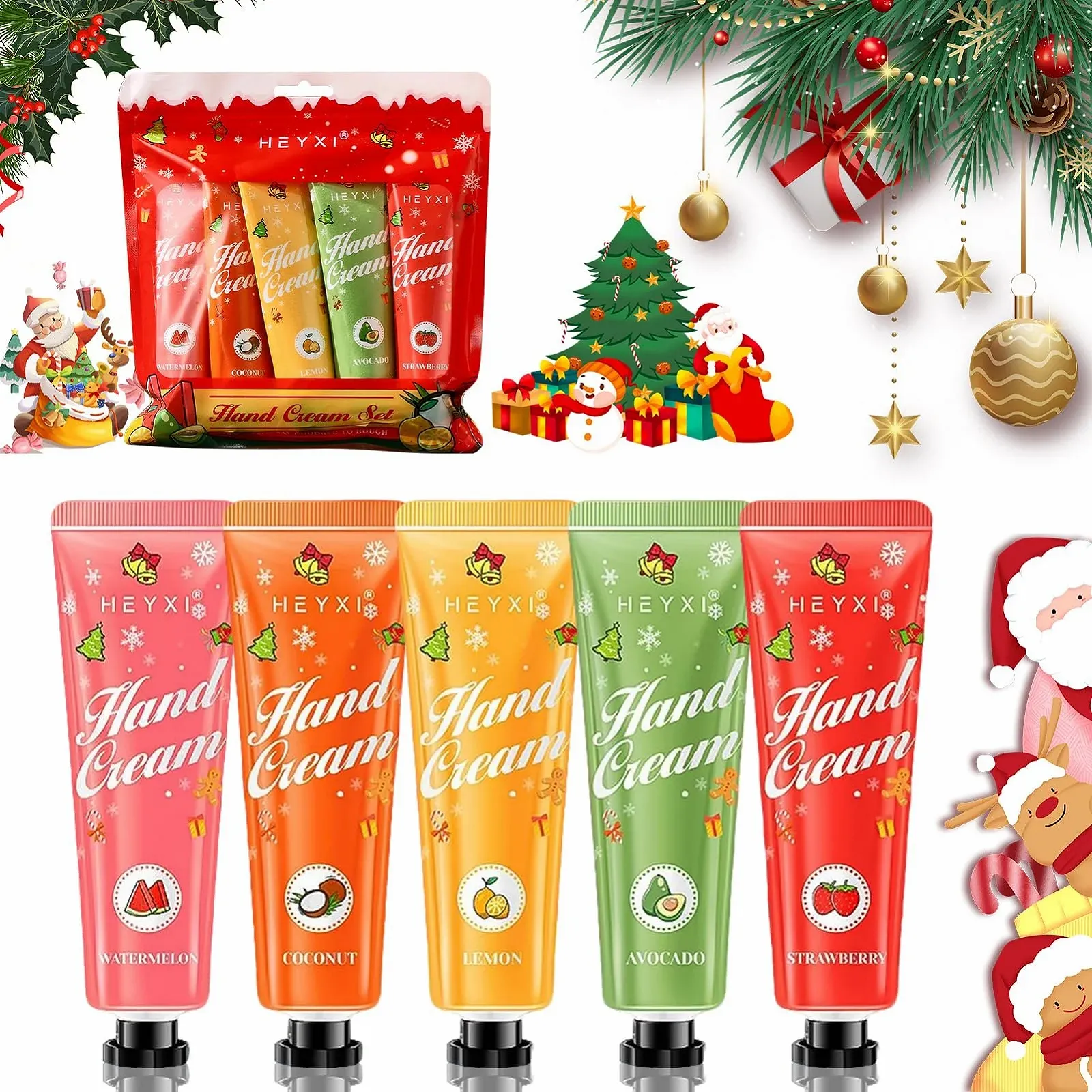 Крем для рук Набір, Різдвяний подарунковий набір, 5 парфумованих зволожуючих міні-кремів, фото №1