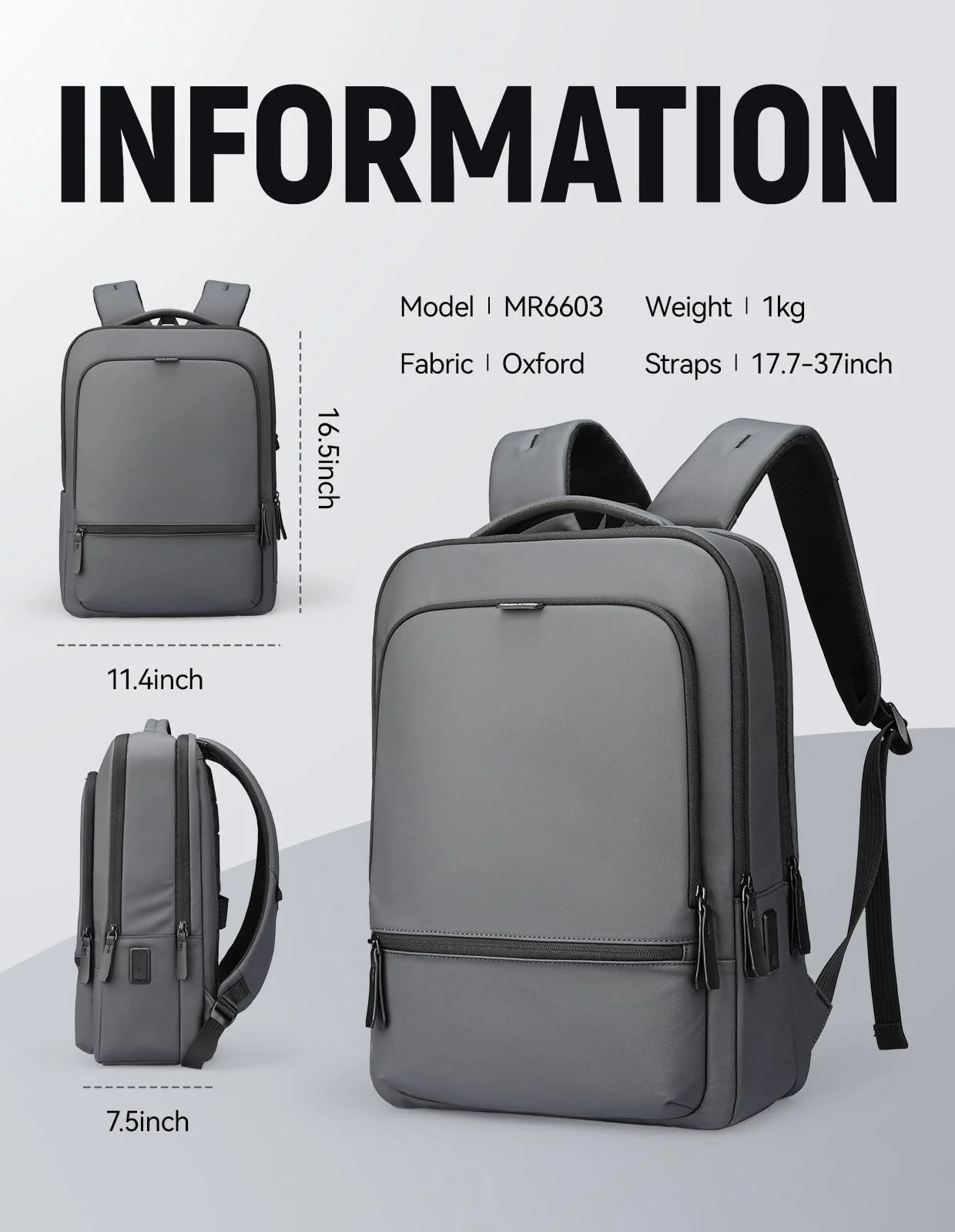 Рюкзак для ноутбука Mark Ryden City Business Commuter 15.6" PU Серый, фото №5 Рюкзак для ноутбука Mark Ryden City Business Commuter 15.6" PU Серый, фото №5