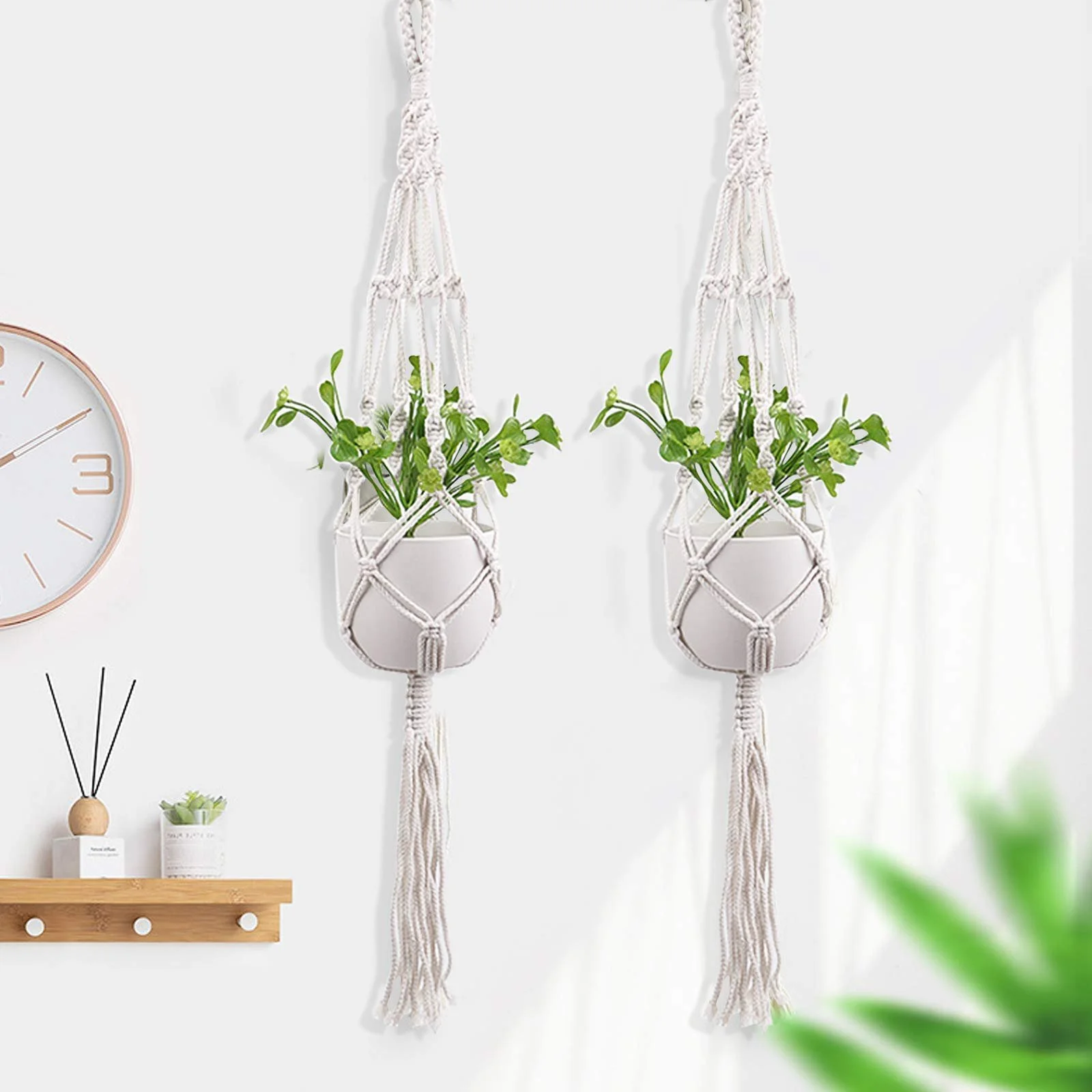 Макраме-держатель для растений Skyzone Набор 2 шт. Хлопковая веревка 105 см Белый, фото №6