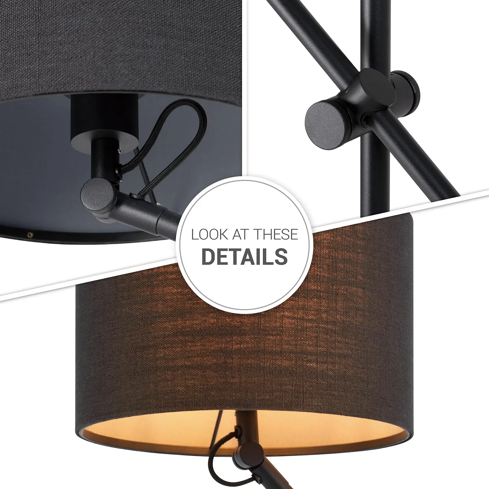 Настільна лампа Paco Home Modern Stylish Round Shade Fabric E27 (Black/Grey), фото №4