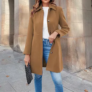 Жіноче вовняне пальто-тренч на ґудзиках, зимове повсякденне середньої довжини synthetic.ua - Фото 1