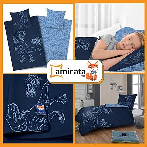 Постельное белье Aminata kids Dino, 135 x 200 см, детское, с динозаврами, двустороннее, T-Rex, синее, 2 предмета synthetic.ua - Фото 1