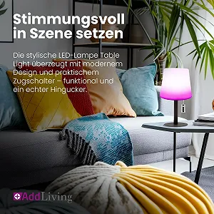 Настільна лампа AddLiving LED Зі шнурковим вимикачем Димуєма Бездротова RGB IP44 Чорна synthetic.ua - Фото 1