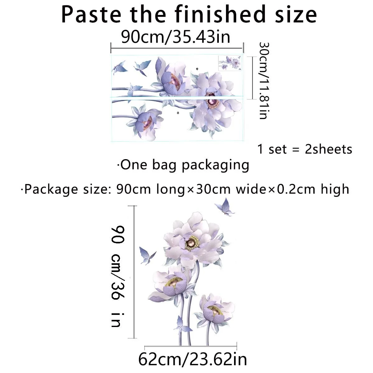 Наклейка на стіну Runtoo 3D Flowers Purple Lotus Фіолетовий лотос 3D, фото №4