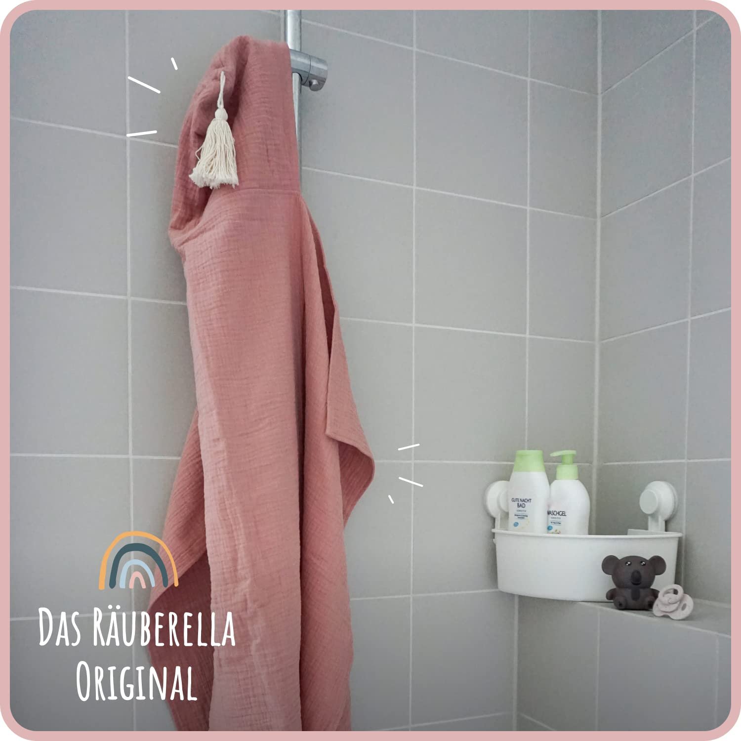 Рушник з капюшоном Räuberella® для малюка, 75 x 100 см, мусліновий рушник для ванни, виготовлений зі 100% органічної бавовни, абсорбуючий дитячий рушник з капюшоном, набір рушників для ванни, включаючи упаковку та картку, рожевий, фото №2
