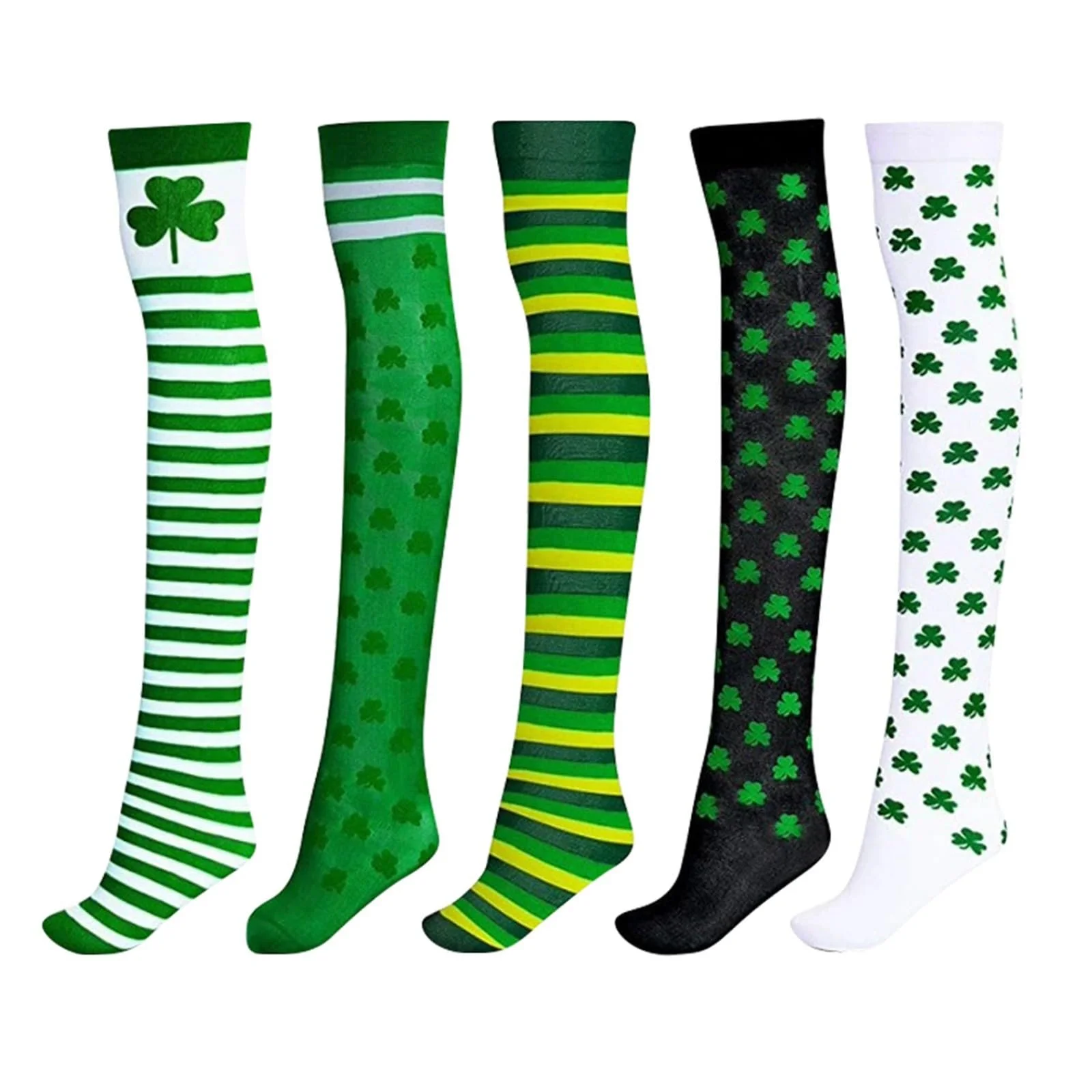 Забавные женские гольфы зеленые с забавным мотивом, принт клевера ко Дню Святого Патрика, изготовлены из печатного шелка, фото №6