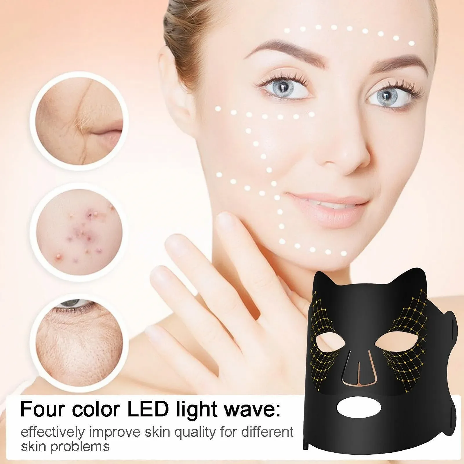 LED Маска для догляду за шкірою обличчя з червоним світлом, 3 рівні швидкості - Легкий догляд за шкірою, 4 кольори, 192 світлодіодні лампи, фото №2