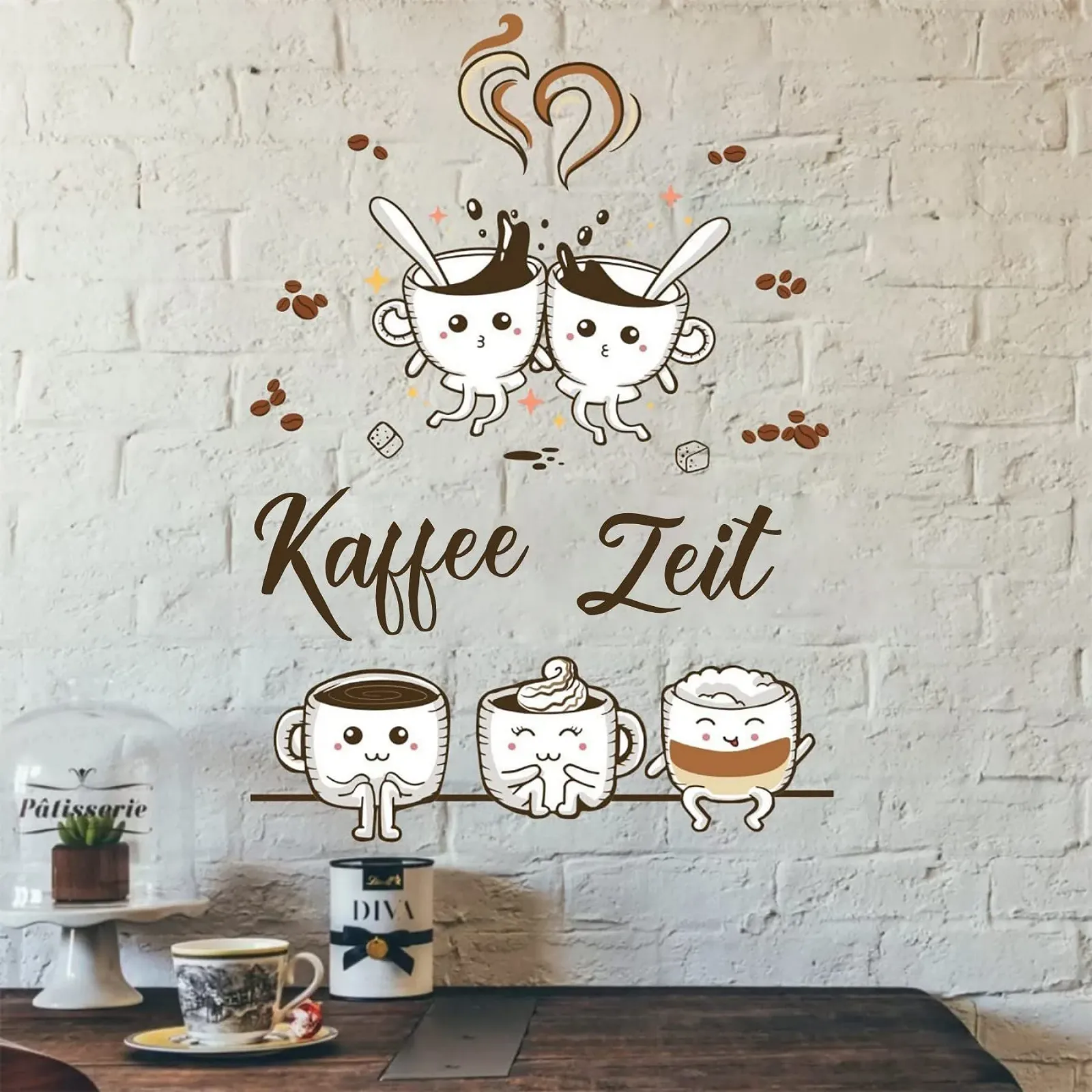 Наклейка на стіну KAIRNE Кава та кавові зерна Коричнева, фото №5