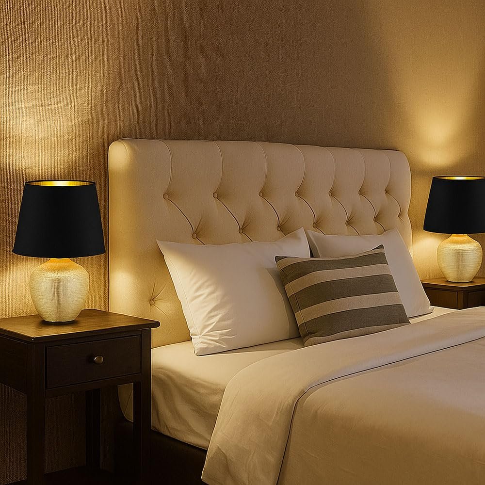 Настільна лампа Кераміка та текстиль 1x E14 18 x 26 см Золотисто-чорна Комплект із 2 шт., фото №6