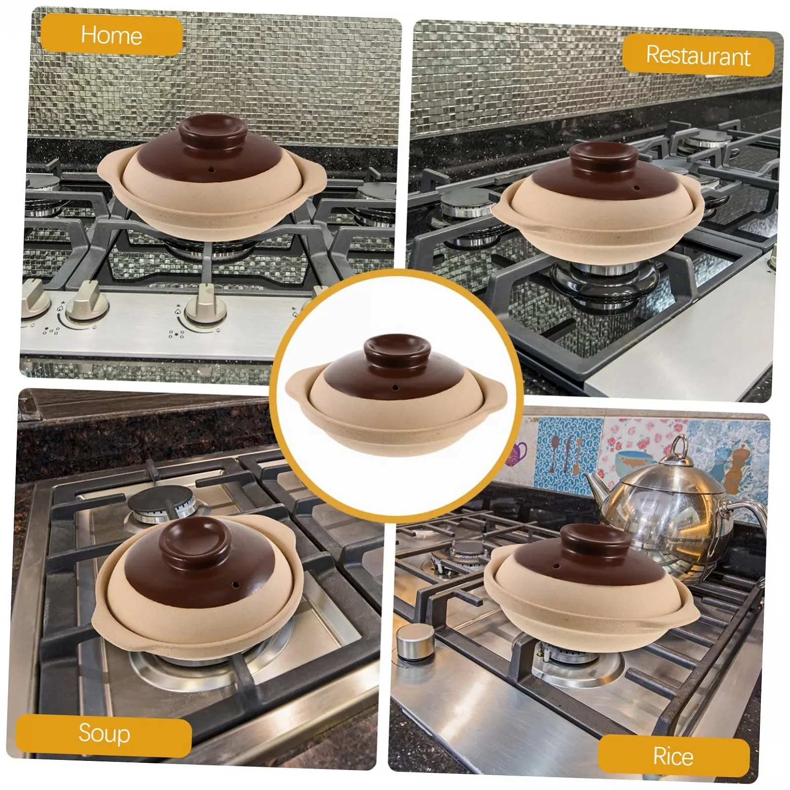 Кастрюля керамическая Gatuida с крышкой Жаропрочная с нескользящими ручками Гладкая поверхность, фото №2