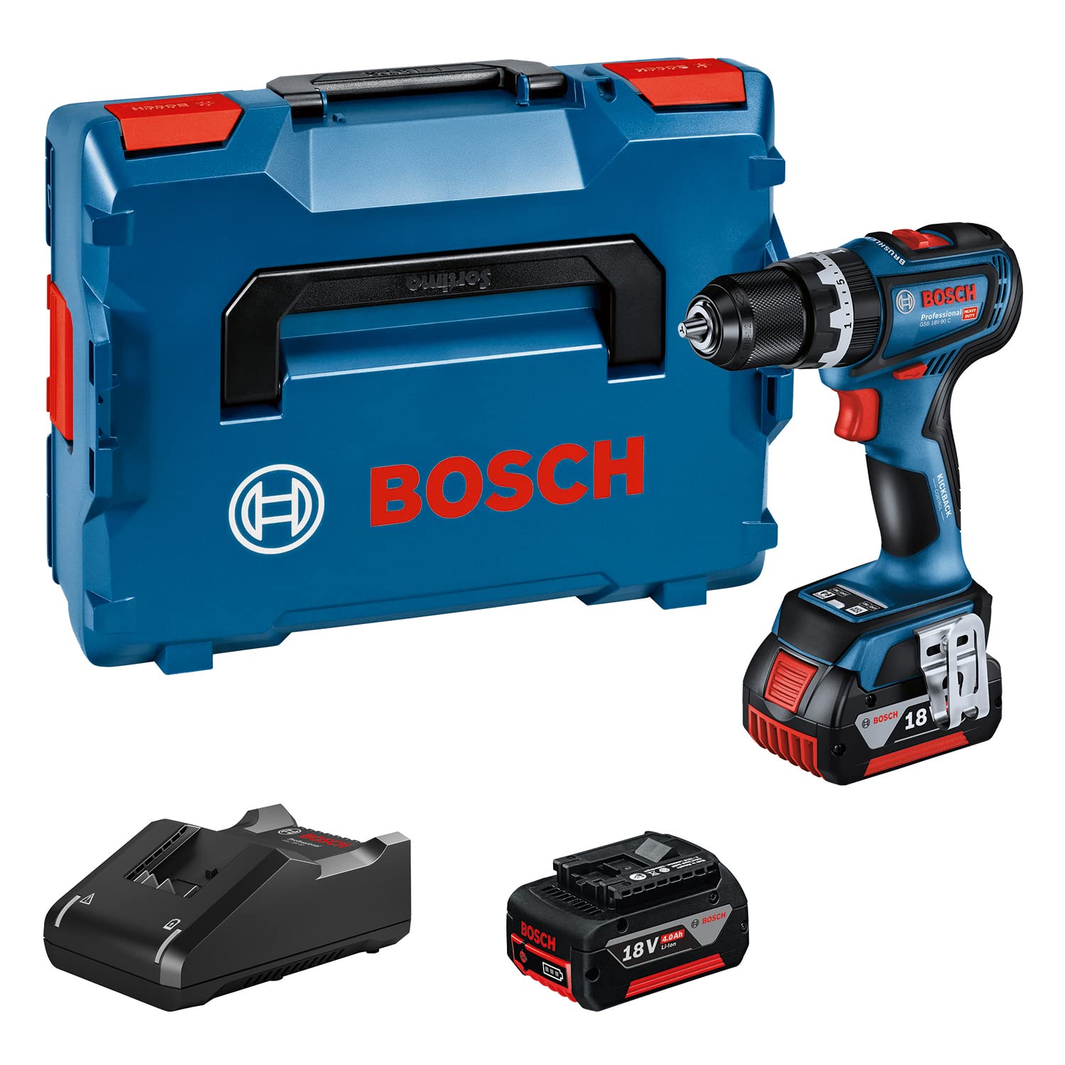 Аккумуляторний ударний дриль Шурупокрут Bosch Professional Akku Schlagbohrmaschine GSB 18V-90 C 18V System 2x 4.0Ah, Schnellladegerät GAL 18V-40 в L-BOXX, фото №1